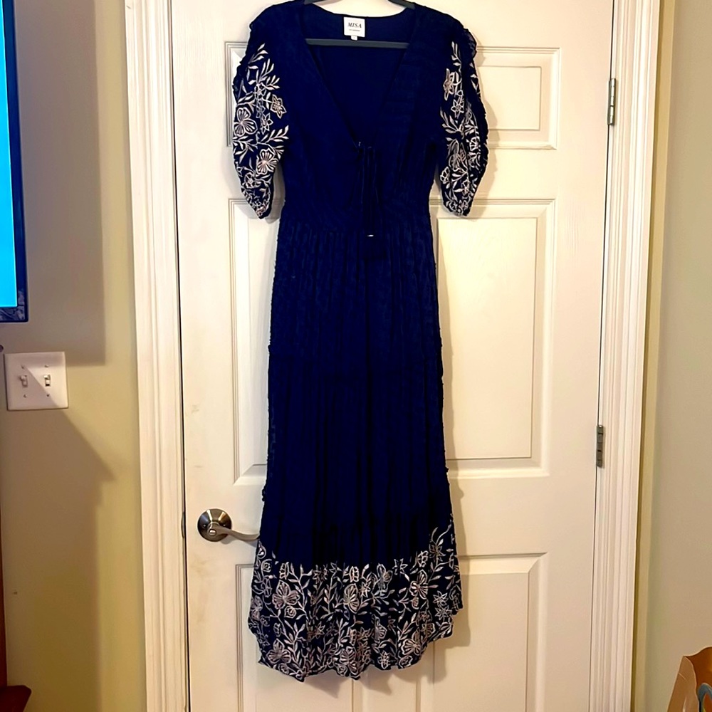 Misa LA sheer layered dress with embroidery